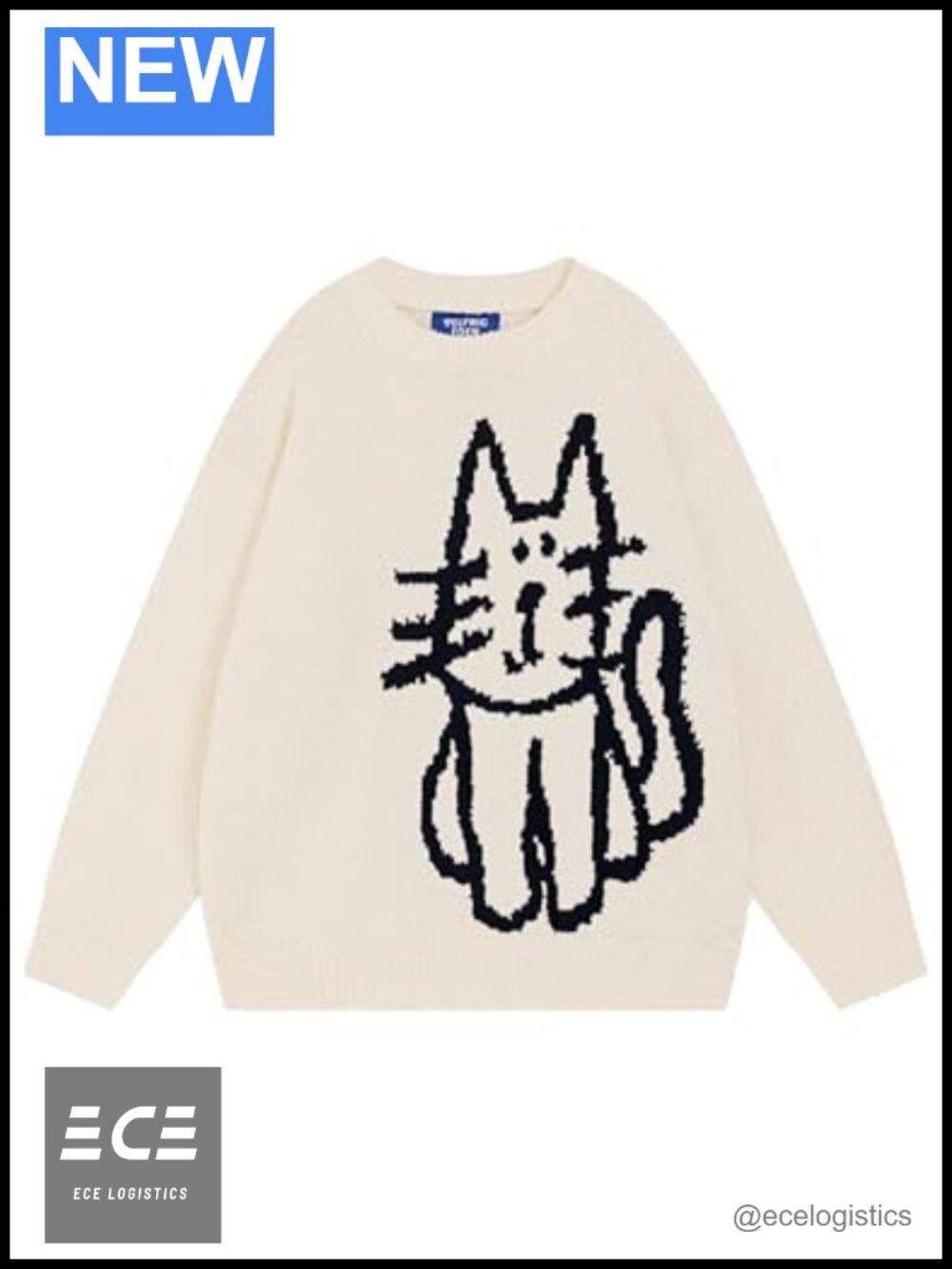 Aelfric Eden Unisex Oversized Pullover Sweater Polyester Cat Print